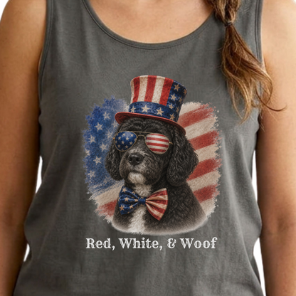 Patriotic Black Portuguese Water Dog Tank Top, Red White & Woof