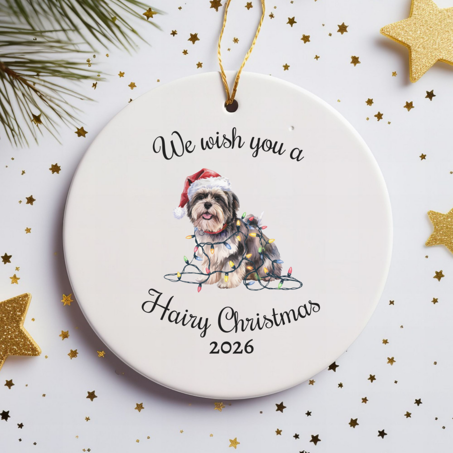 Christmas Lhasa Apso Ornament, Christmas Lights Dog Keepsake