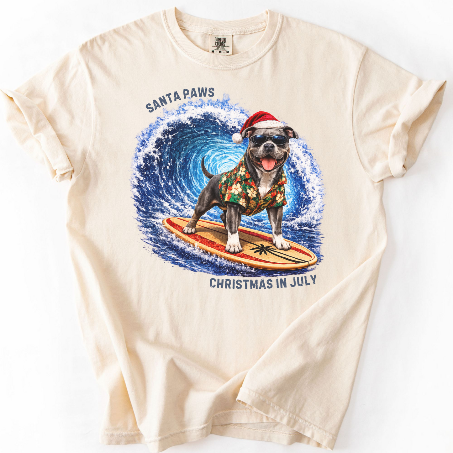 Christmas in July Gift for Pit Bull Lovers, Santa Paws Beach Shirt