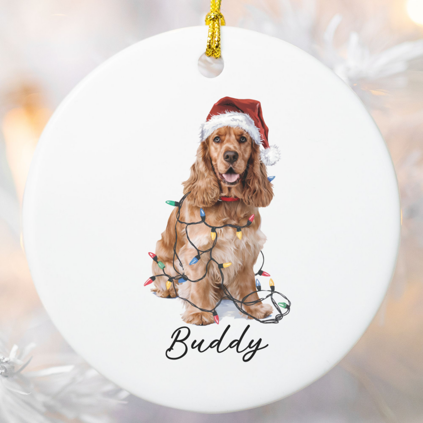 Personalized Cocker Spaniel Christmas Ornament, Custom Dog Ornament, Pet Name Holiday Keepsake