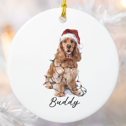 Personalized Cocker Spaniel Christmas Ornament, Custom Dog Ornament, Pet Name Holiday Keepsake