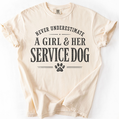 Service Dog Handler Shirt for Women, Never Underestimate a Girl and Her Service Dog