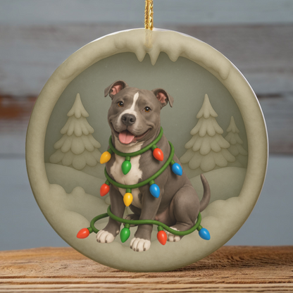Pitbull Christmas Ornament, Personalized Pitbull Puppy with Holiday Lights, Custom Dog Lover Gift, Tree Decoration