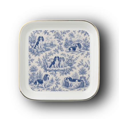Cavalier Jewelry Dish, French Blue Toile Trinket Tray, Cavalier King Charles Spaniel Gift