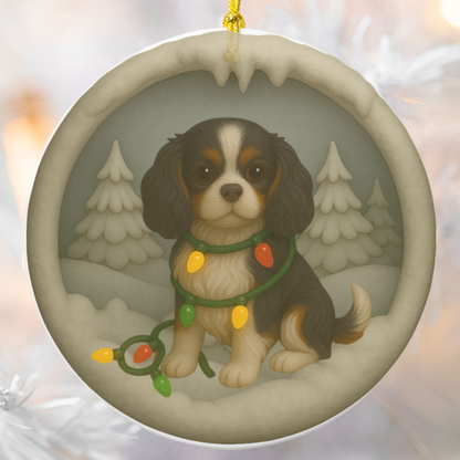 Personalized Tricolor Cavalier King Charles Spaniel Christmas 3D Clay-Style Ornament