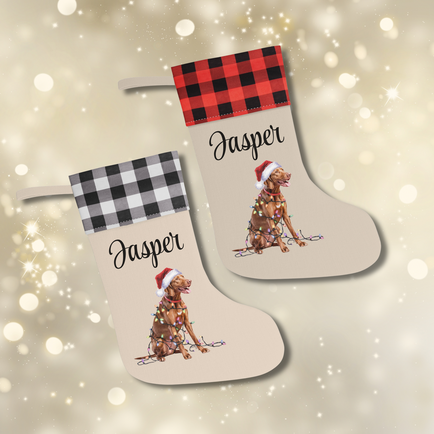 Personalized Vizsla Christmas Stocking, Holiday Decor Gift for Pet Lovers