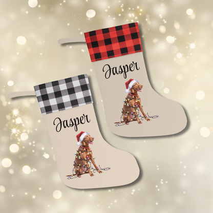 Personalized Vizsla Christmas Stocking, Holiday Decor Gift for Pet Lovers