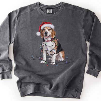 Christmas Beagle Sweatshirt, Holiday Lights Dog, Santa Hat Mom, Dog Lover Apparel