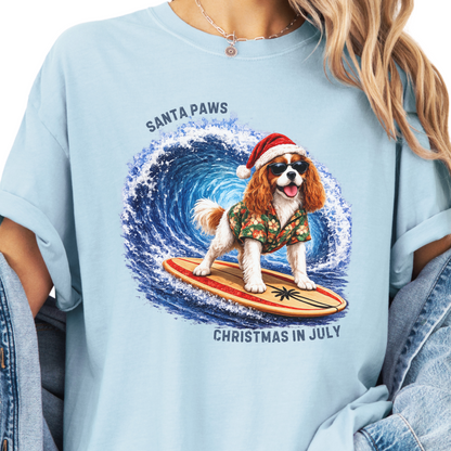 Christmas in July Gift for Blenheim Cavalier Lovers, Santa Paws Beach Shirt