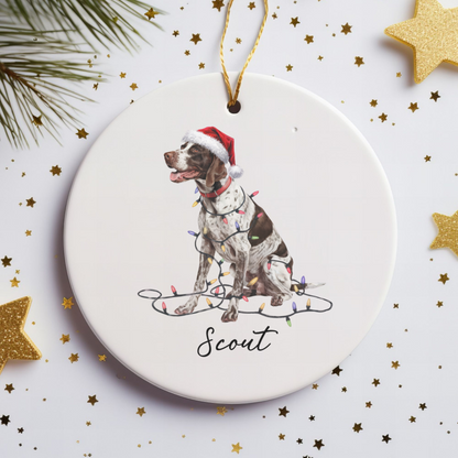 Personalized English Pointer Christmas Ornament, Custom Dog Name Ceramic Decoration