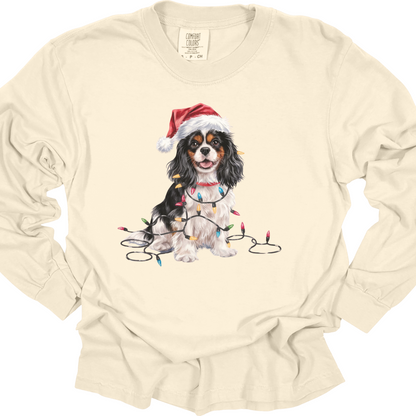 Tricolor Cavalier Christmas Long Sleeve Shirt, Comfort Colors Holiday Tee, Cavalier King Charles Spaniel Mom Gift