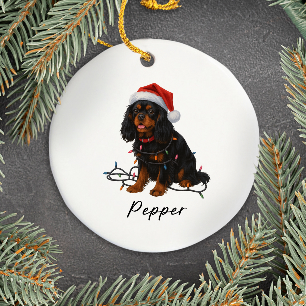 Personalized Black and Tan Cavalier King Charles Spaniel Ornament, Custom Dog Christmas Ornament, Cavalier Lover Gift
