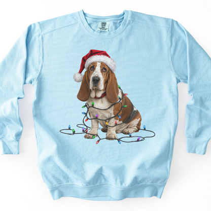 Christmas Basset Hound Sweatshirt, Festive Dog Lights Sweater, Unisex Pet Lover Apparel