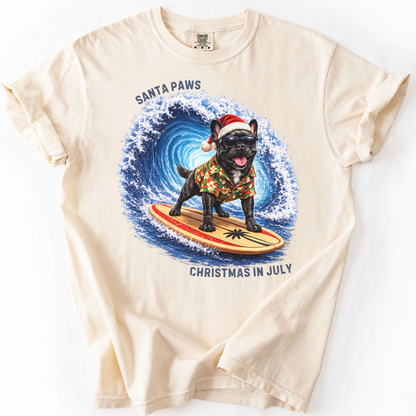 Christmas in July Gift for French Bulldog Lovers, Santa Paws Beach Shirt