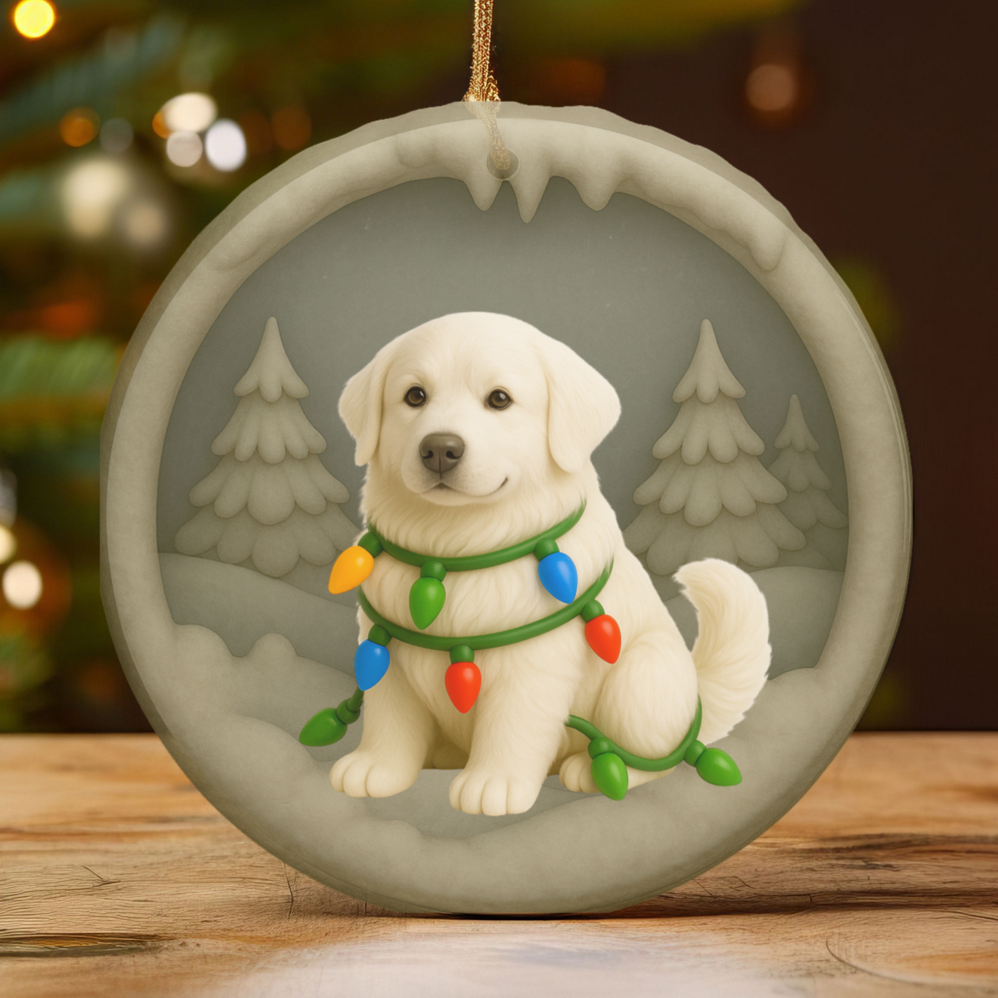 Personalized Great Pyrenees Christmas Ornament, 3D Clay-Style Dog Keepsake with Lights