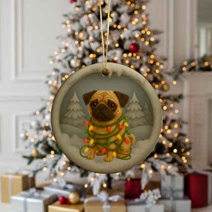 Personalized Tan Pug Christmas 3D Clay-Style Dog Keepsake