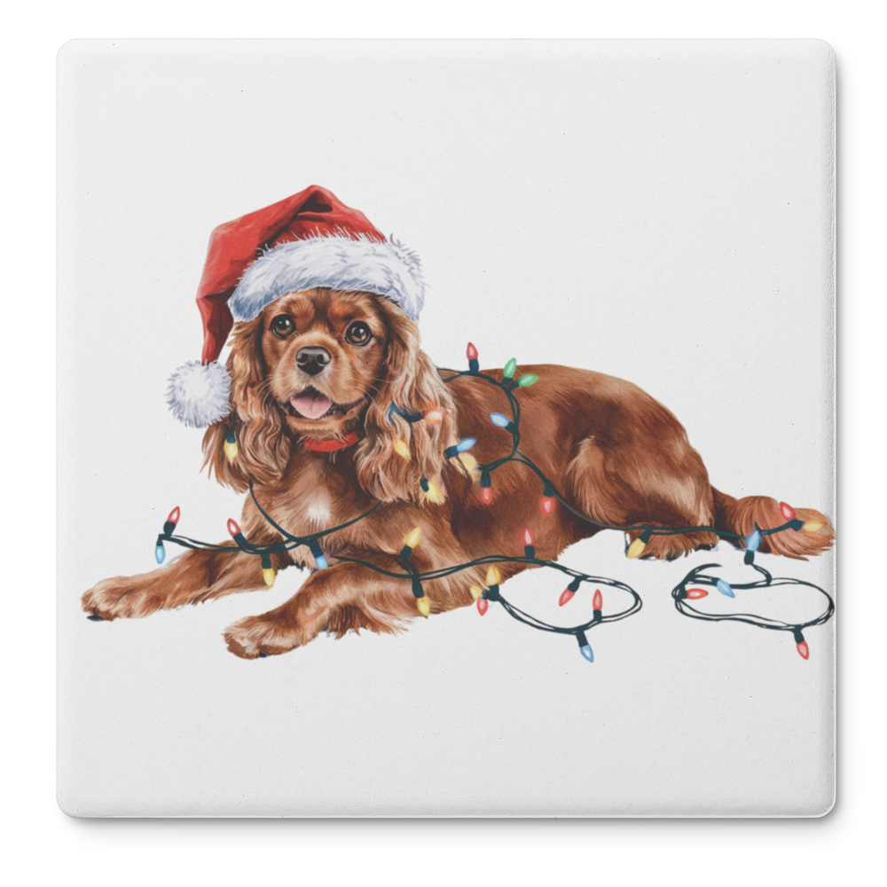 Personalized Ruby Cavalier King Charles Spaniel Christmas Coaster Set