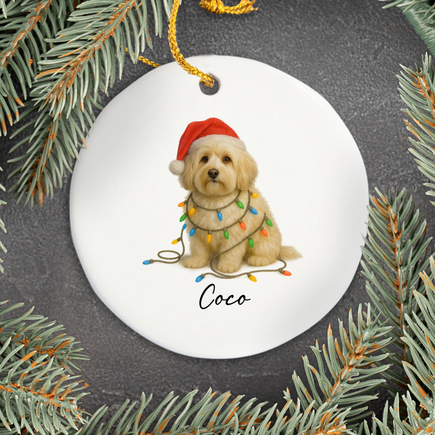 Personalized Cream Havanese Christmas Ornament, Ceramic Dog Lover Gift, Holiday Pet Keepsake Tree Decor