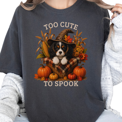 Tricolor Cavalier Halloween Shirt, Too Cute To Spook Fall Dog Lover Tee