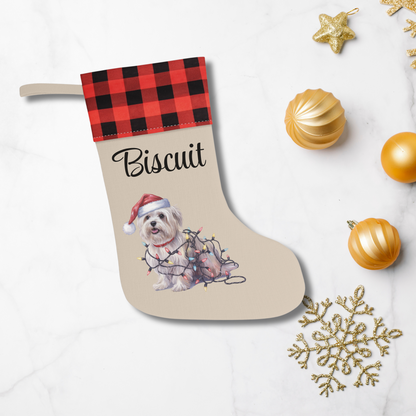 Personalized Maltese Christmas Stocking, Holiday Decor Gift for Pet Lovers