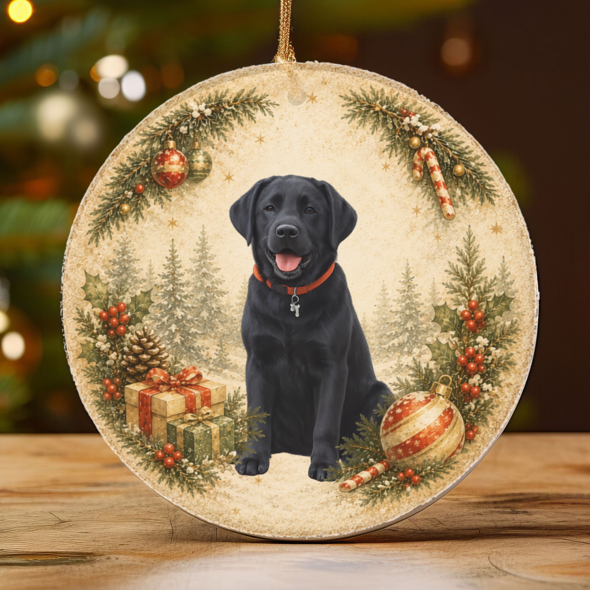 Custom Dog Photo Ornament, Personalized Name and Year, Double Sided Christmas Ornament