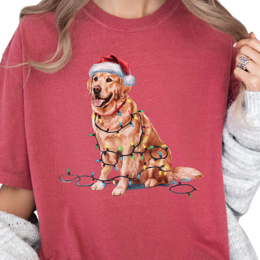 Christmas Golden Retriever Shirt, Christmas Lights Dog Shirt, Christmas Dog, Golden Retriever Mom, Gift for Dog Lover, Golden Retriever