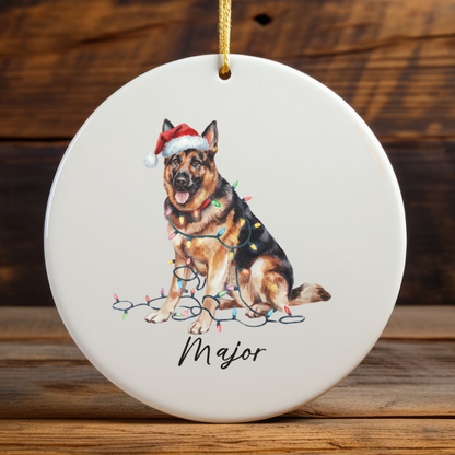 German Shepherd Ornament Ceramic Keepsake Christmas Dog Lover Gift Personalized Xmas Decor