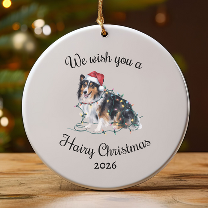 Christmas Sheltie Ornament, Christmas Lights Dog Keepsake