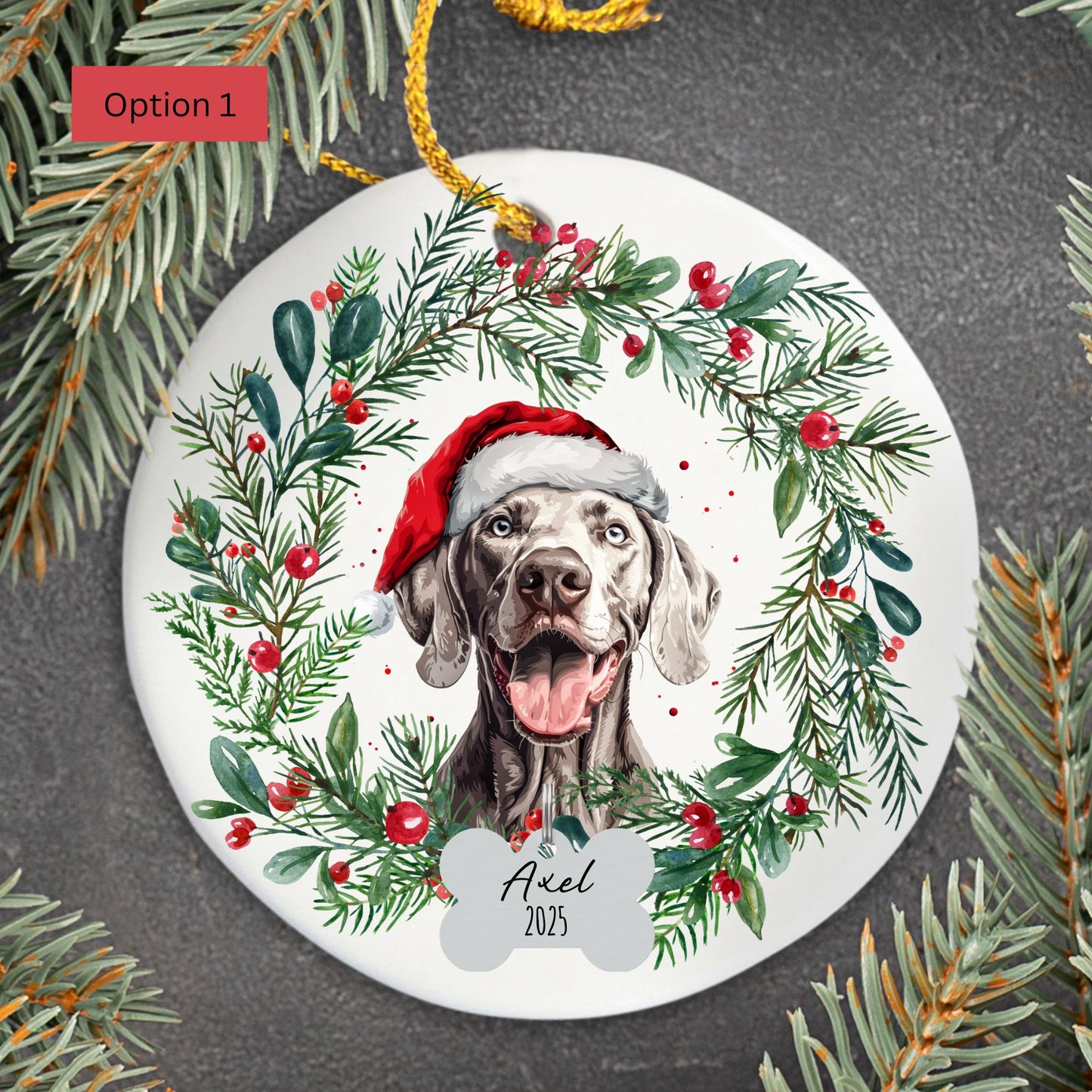 Personalized Weimaraner Christmas Ornament