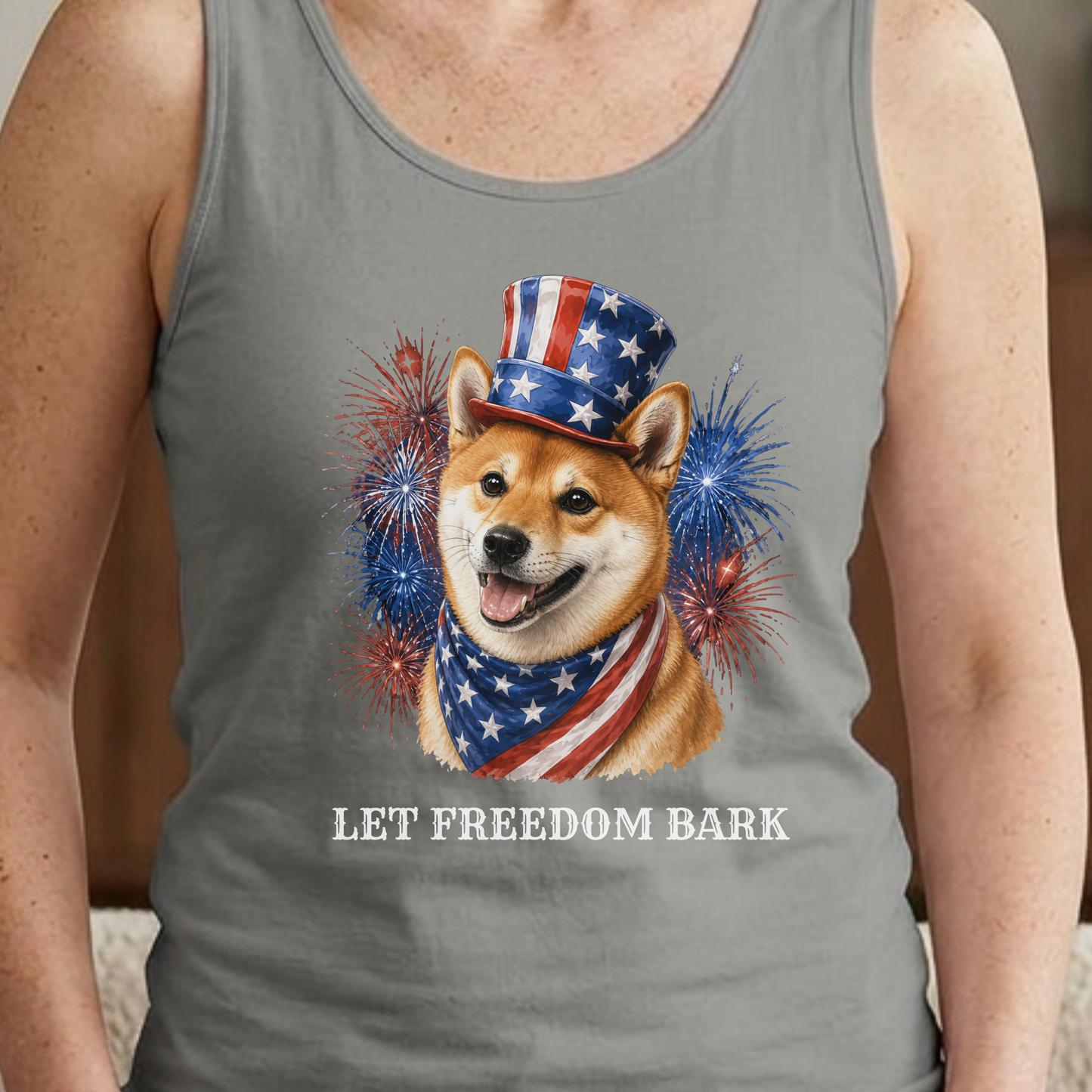 Patriotic Red Shiba Inu Tank Top, Let Freedom Bark