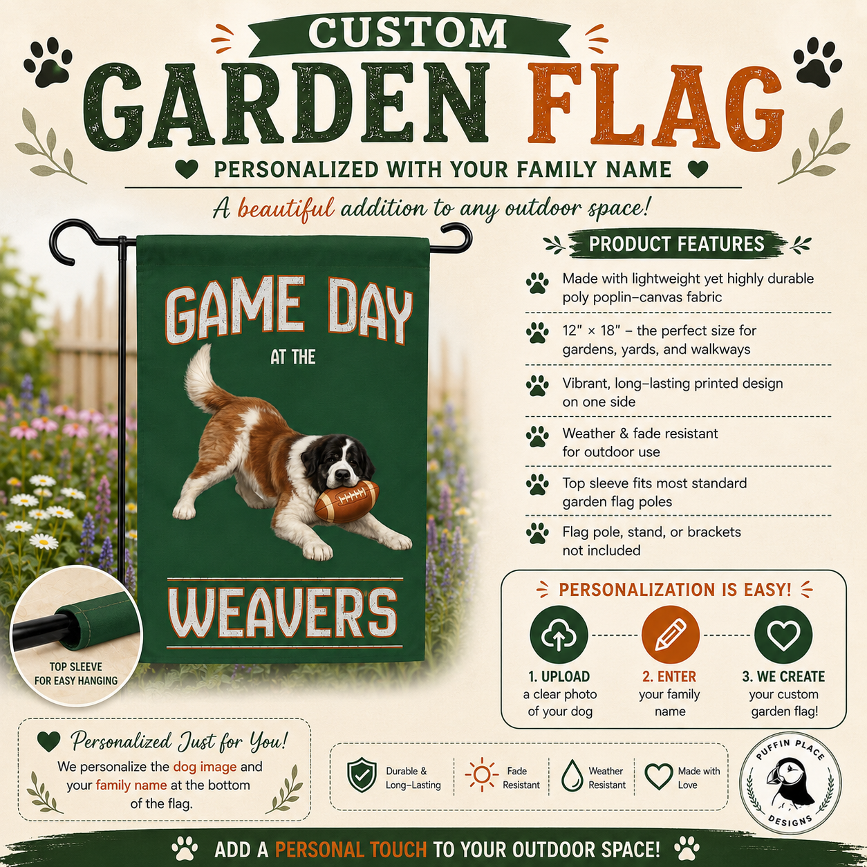 Custom Football Dog Garden Flag