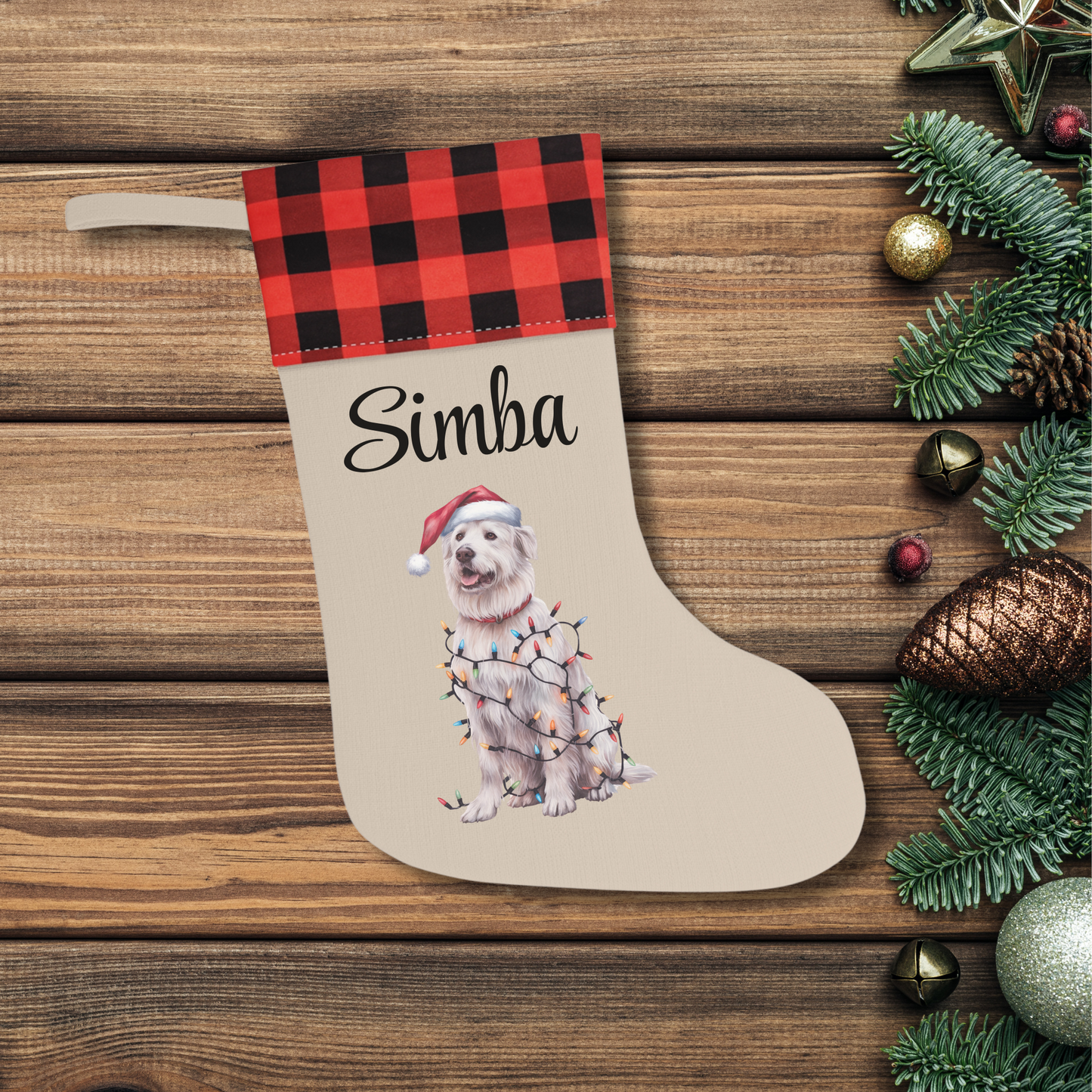 Personalized Kuvasz Christmas Stocking, Holiday Decor Gift for Pet Lovers
