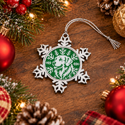 Golden Retriever Ornament, Pewter Snowflake Christmas Ornament, Golden Retriever Lover Gift