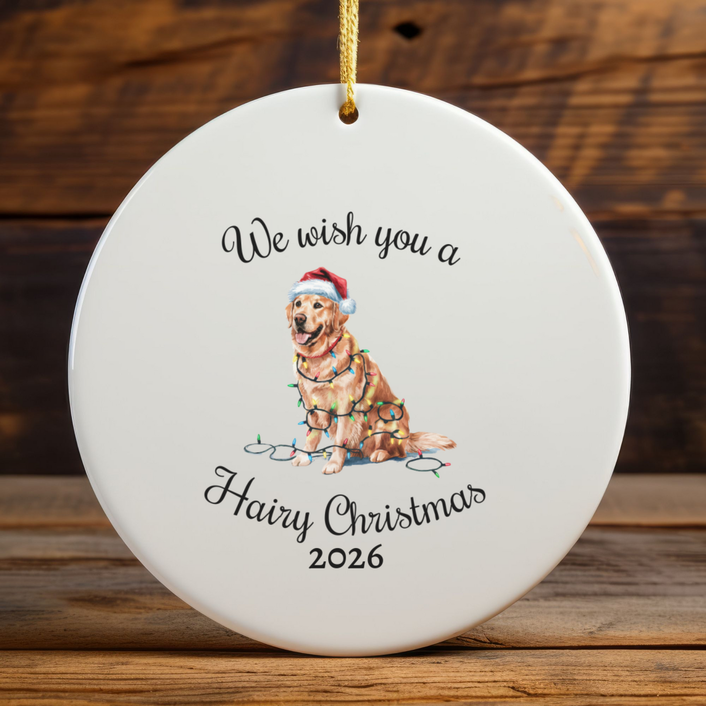 Christmas Golden Retriever Ornament, Christmas Lights Dog Keepsake