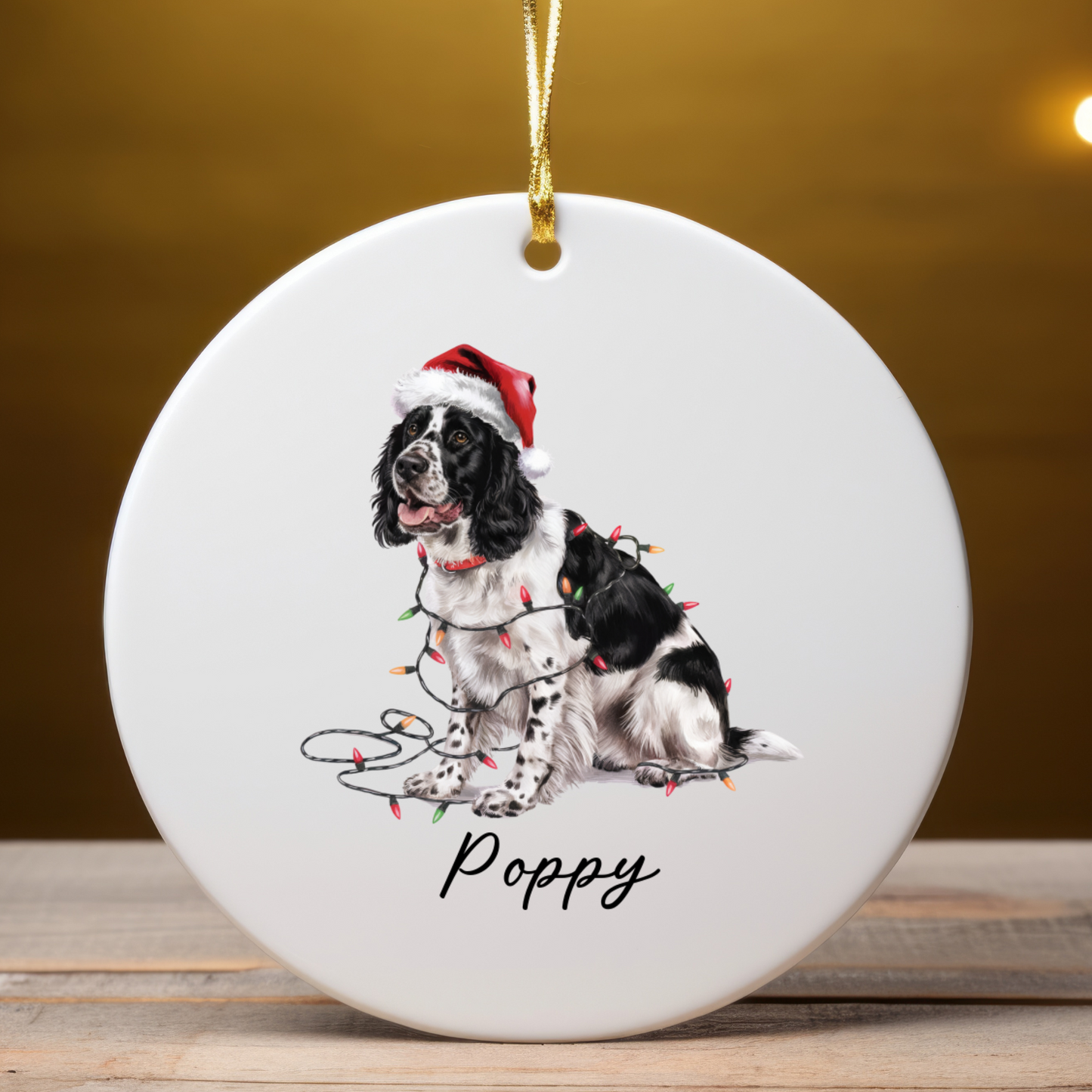 Personalized Black Springer Spaniel Ornament, Christmas Dog Decor