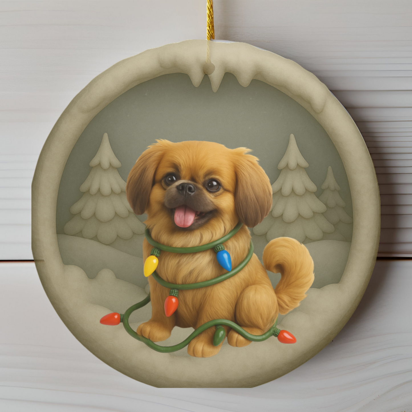 Personalized Pekingese Christmas Ornament, 3D Clay-Style Dog Keepsake with Lights