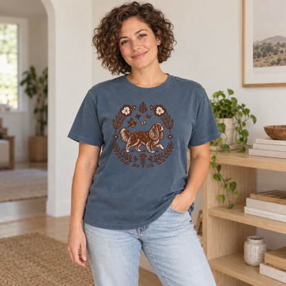 Ruby Cavalier Comfort Colors Shirt, Folk Art King Charles Spaniel Tee, Dog Gift