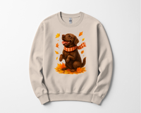 Load image into Gallery viewer, Chocolate Labrador Fall T-Shirt, Autumn Dog Sweatshirt, Pet Lover Gift, Cozy Canine Apparel, Chocolate Lab in Leaves
