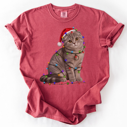 Scottish Fold Christmas Lights Shirt, Comfort Colors Holiday Cat Lover Tee
