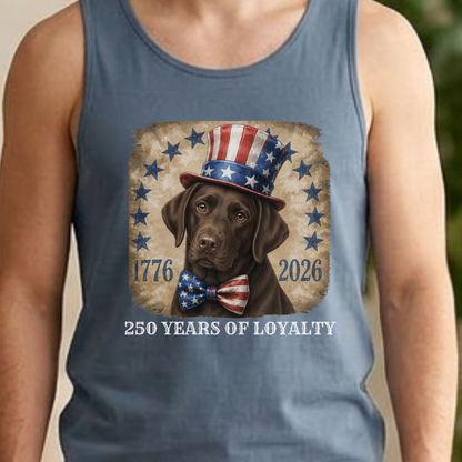 Chocolate Lab Patriotic Tank Top, 250 Years of Loyalty