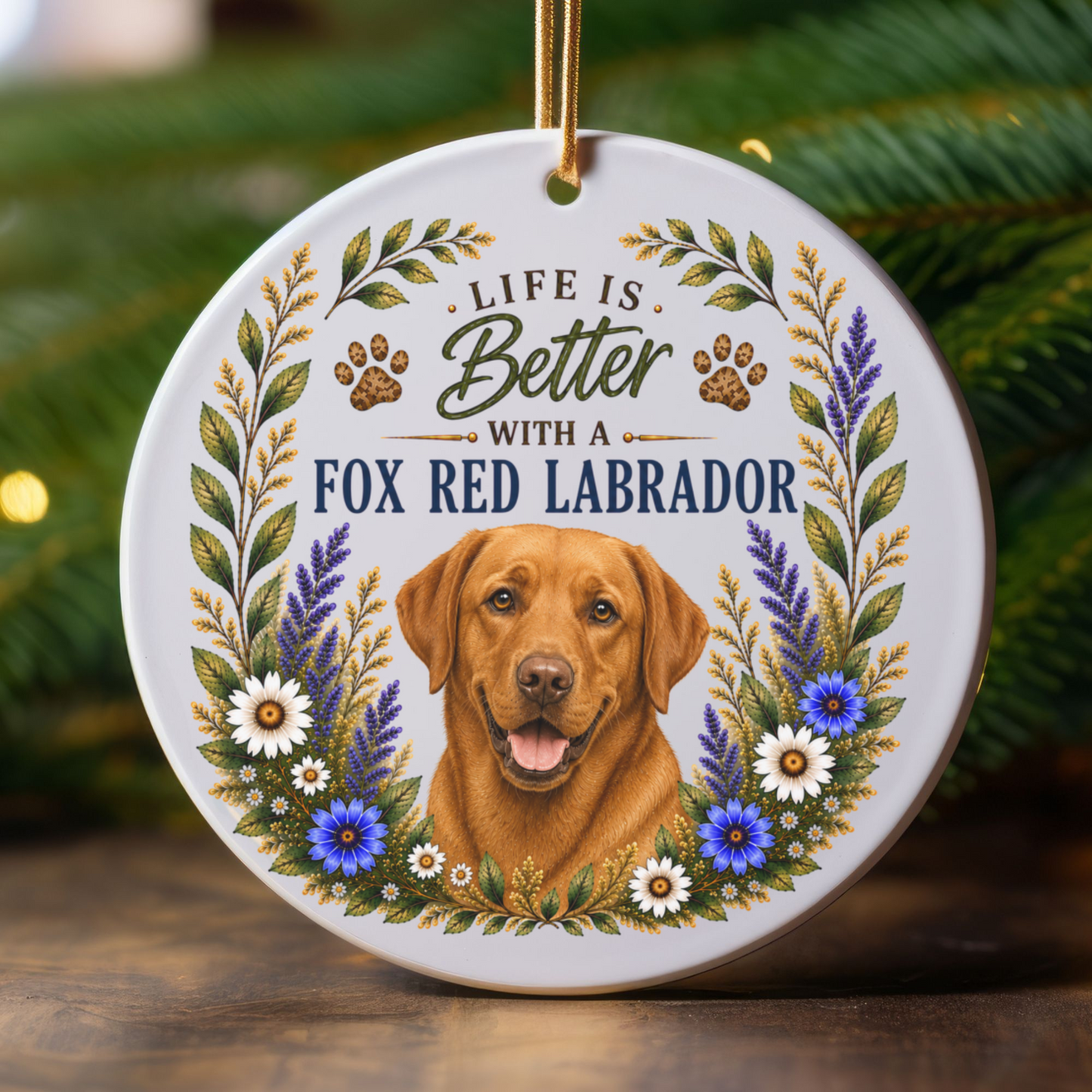 Fox Red Lab Ornament - Life Is Better