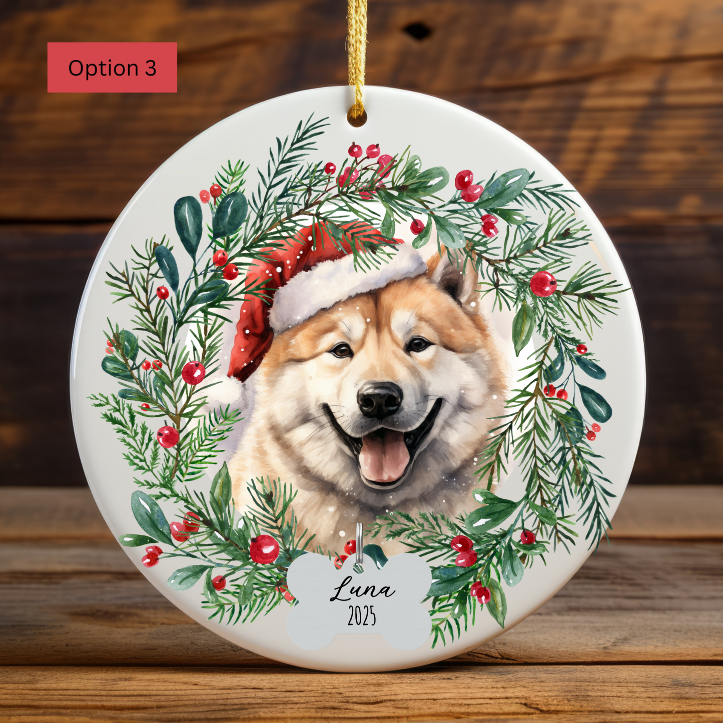 Personalized Akita Christmas Ornament, Custom Dog Name Ornament, Akita Gift for Dog Lovers, Pet Memorial Keepsake