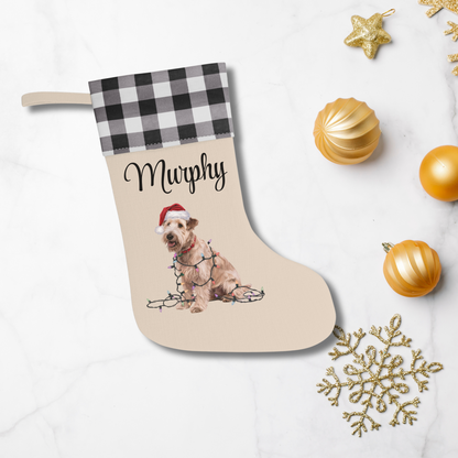 Personalized Soft Coated Wheaten Terrier Christmas Stocking, Holiday Decor Gift for Pet Lovers