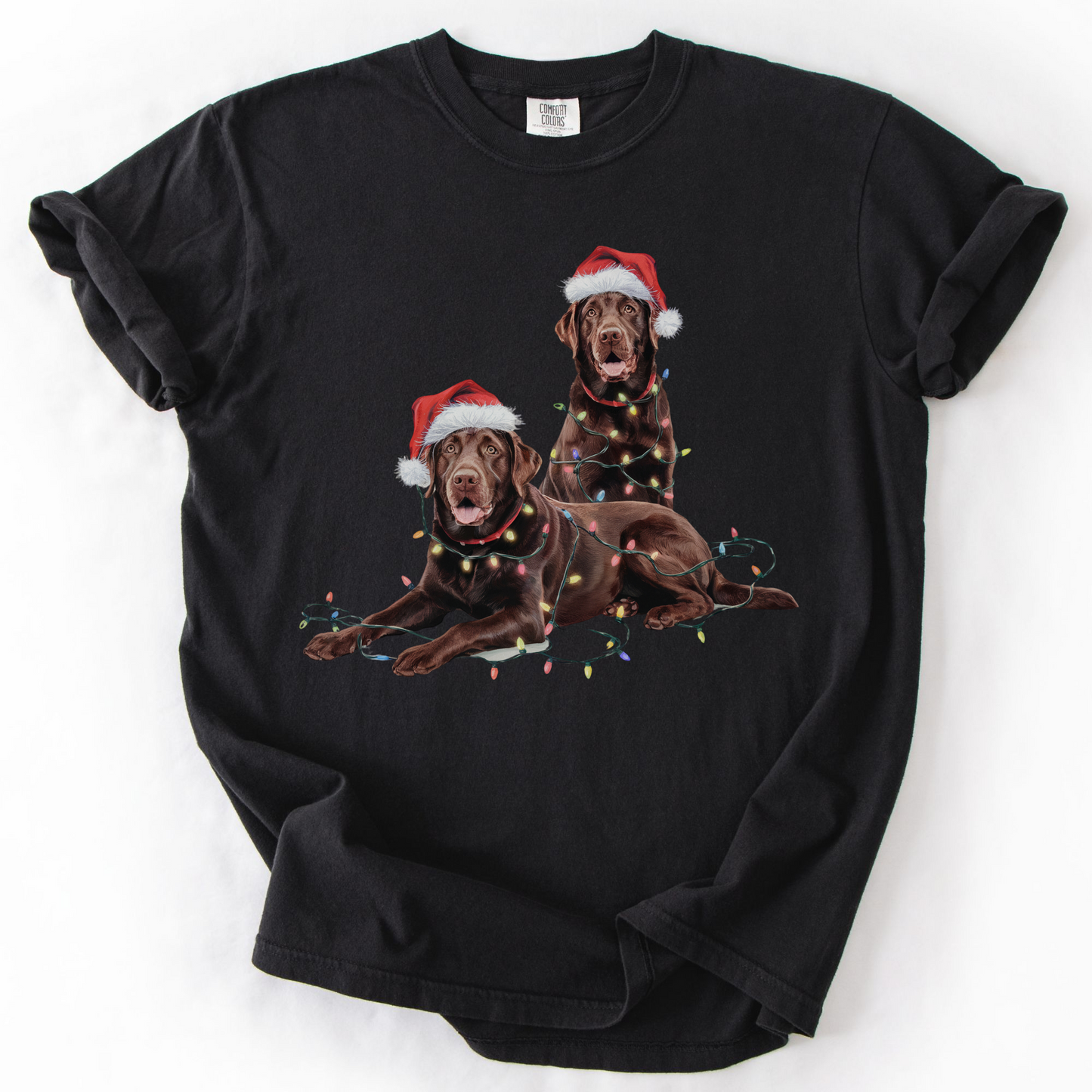 Chocolate Labrador Christmas Shirt, Dog Santa Hat Tee, Festive Holiday Apparel, Gift for Dog Lovers, Labrador Retriever Art