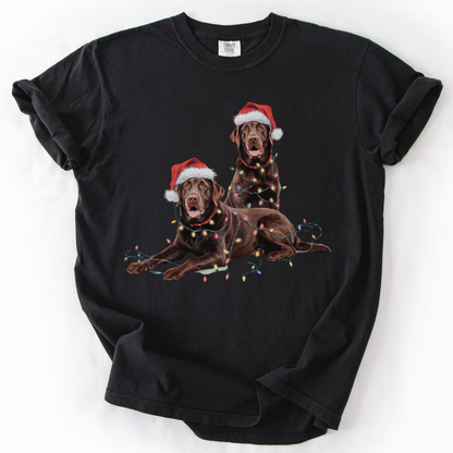 Chocolate Labrador Christmas Shirt, Dog Santa Hat Tee, Festive Holiday Apparel, Gift for Dog Lovers, Labrador Retriever Art