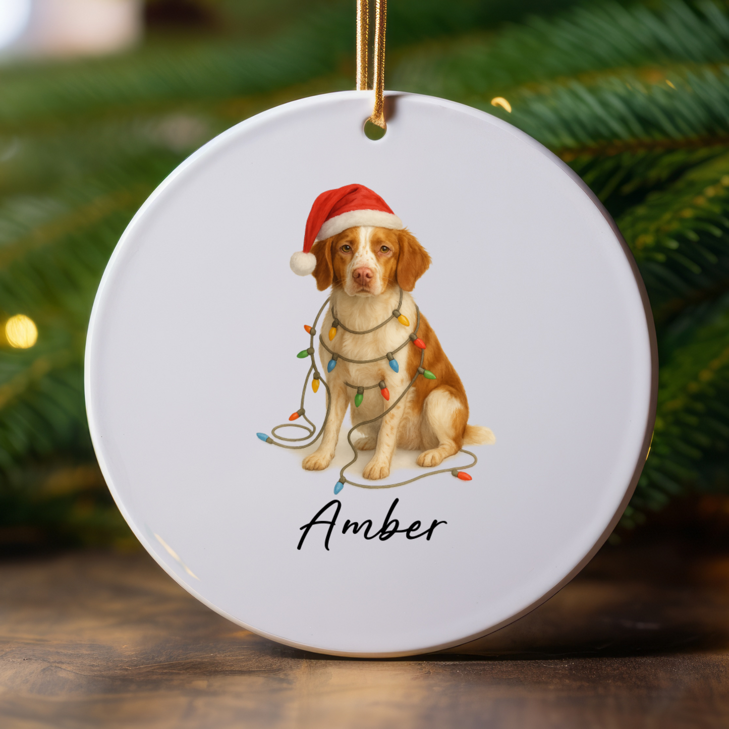 Personalized Brittany Spaniel Ornament, Ceramic Dog Lover Christmas Keepsake