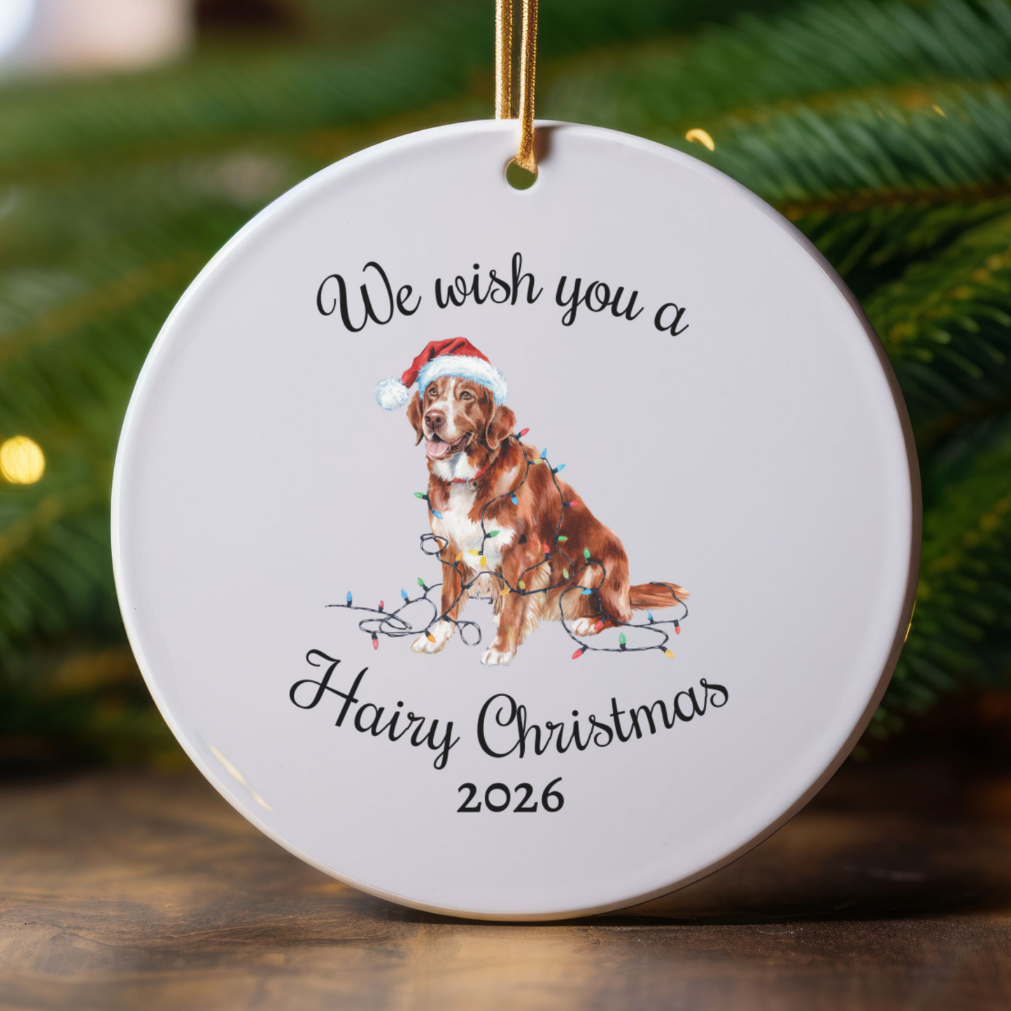 Christmas Nova Scotia Duck Tolling Retriever Ornament, Christmas Lights Dog Keepsake