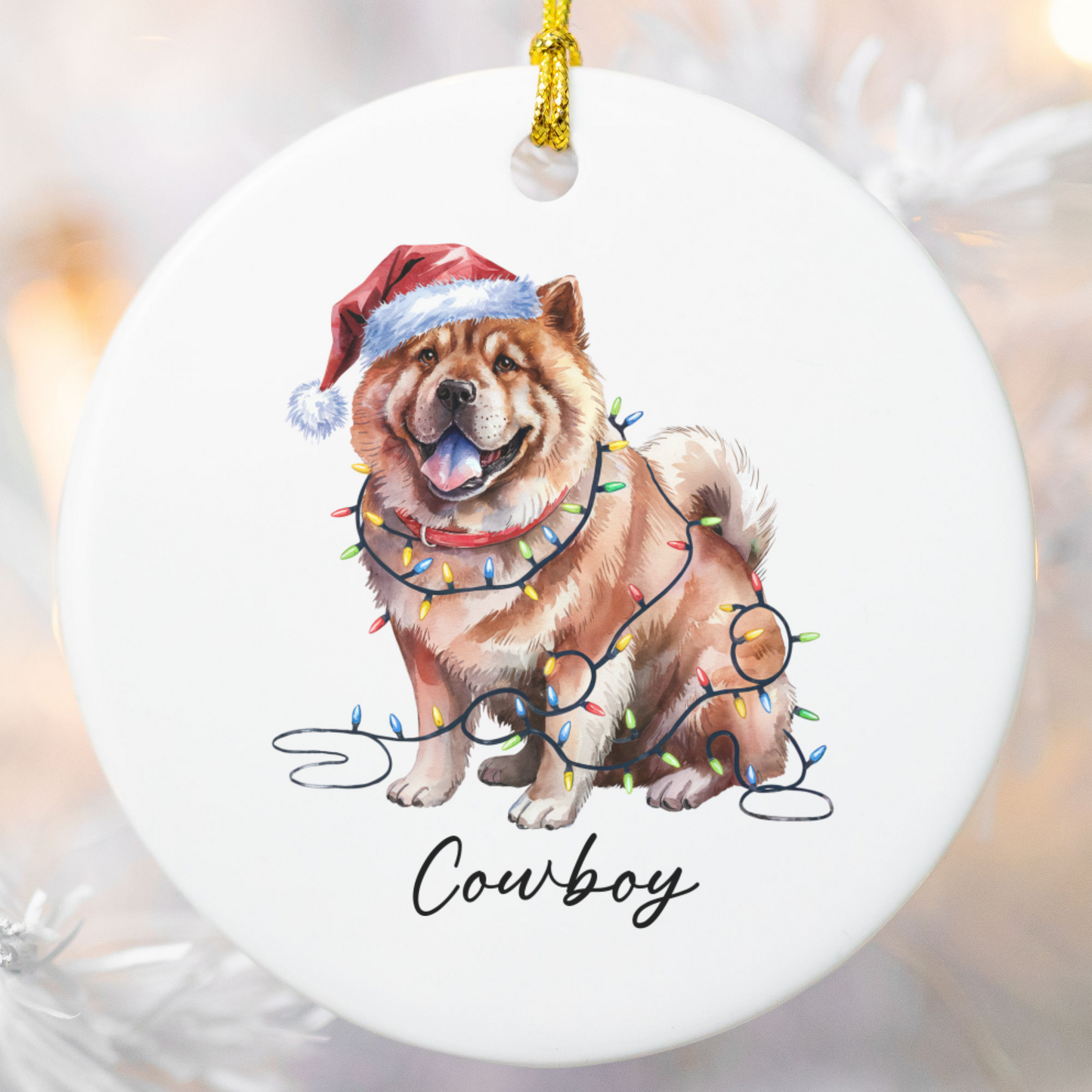 Personalized Chow Chow Christmas Ornament, Festive Dog Lights, Ceramic Holiday Keepsake