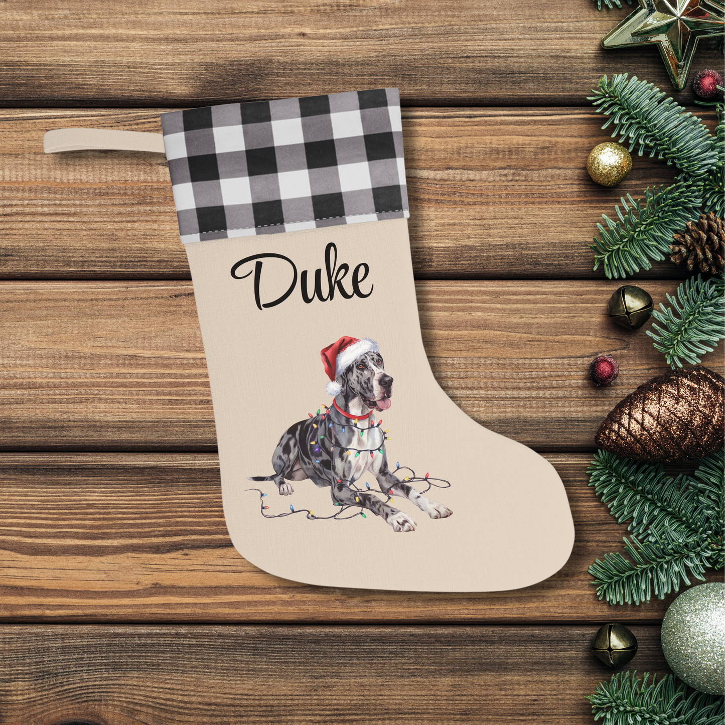 Personalized Great Dane Christmas Stocking, Holiday Decor Gift for Pet Lovers