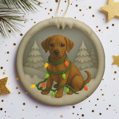 Personalized Rhodesian Ridgeback Christmas Ornament, 3D Clay-Style Dog Keepsake with Lights